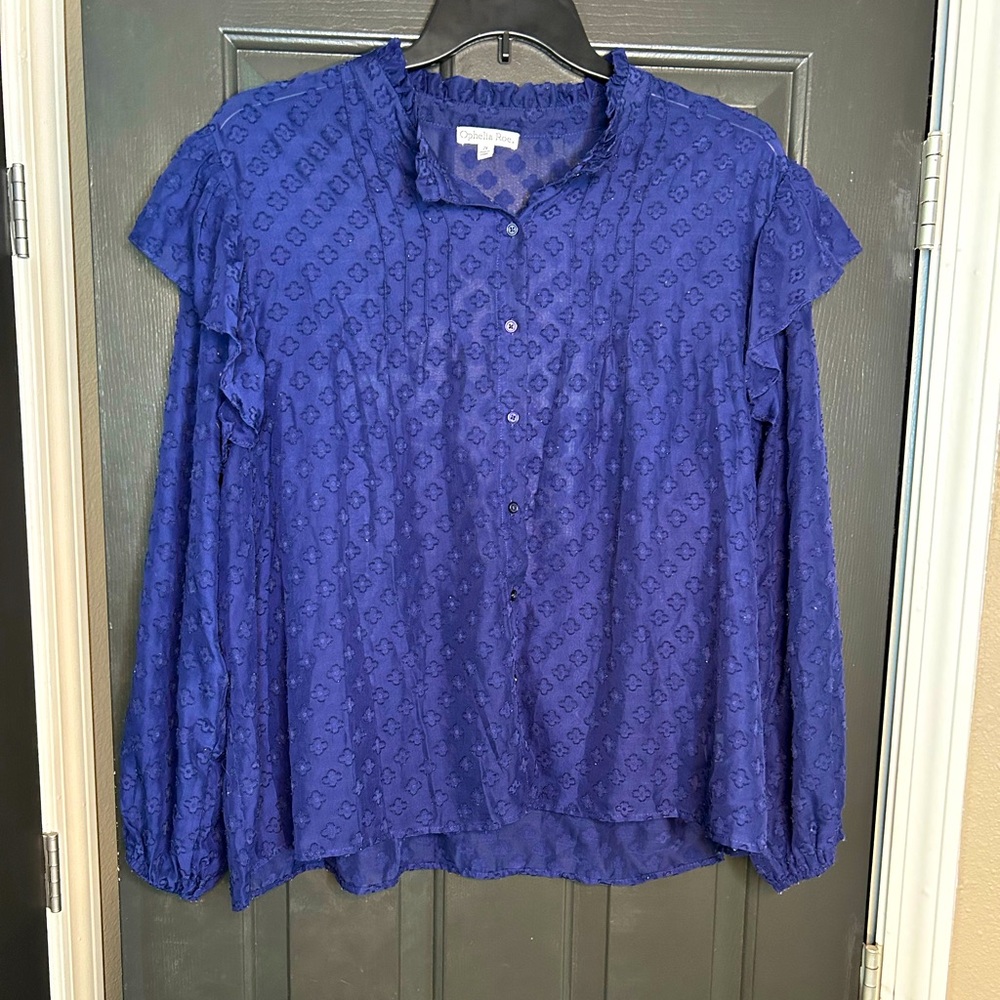 Ophelia Roe Sheer Ruffled Button Blouse